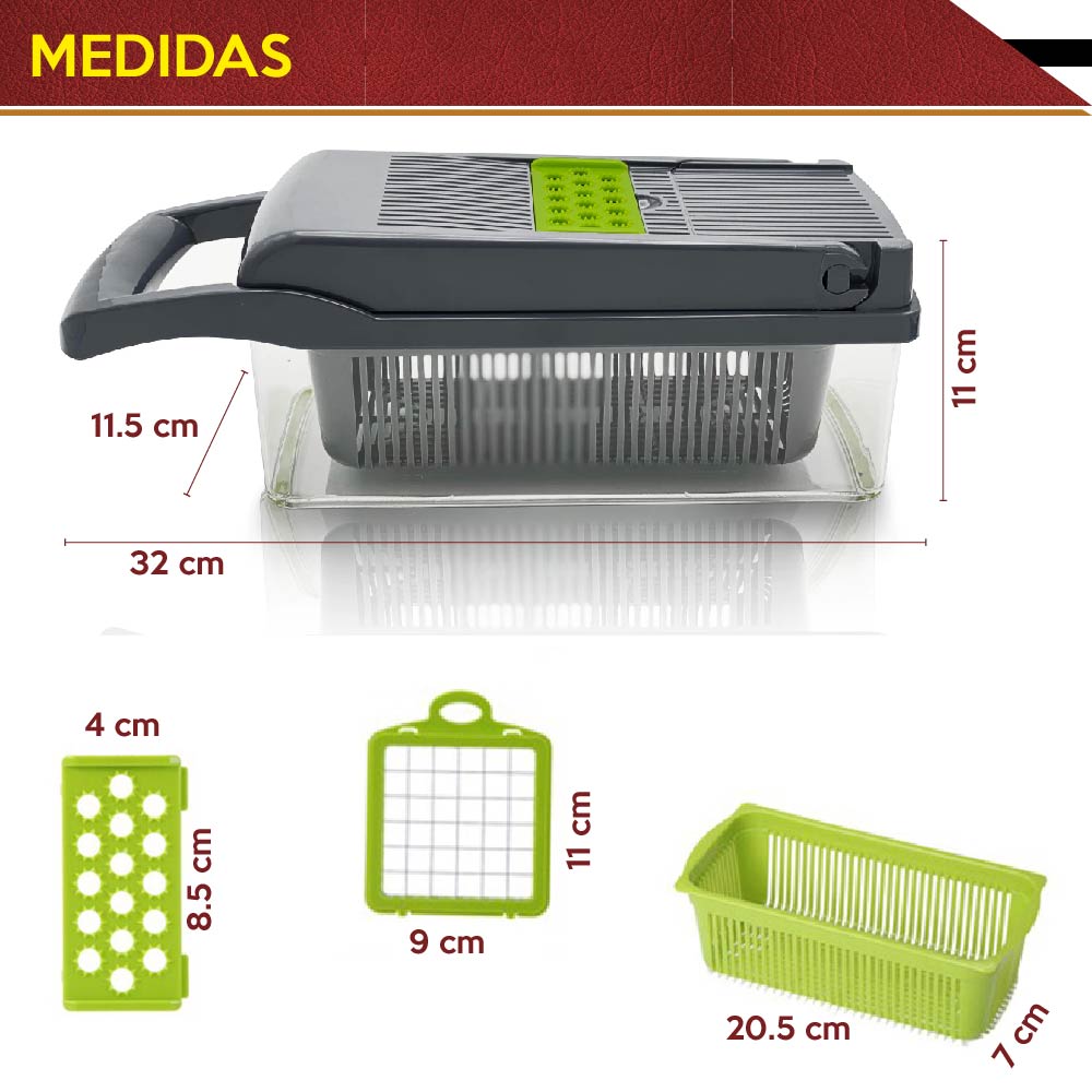 Dicer Plus Cortador CHIC-FANTASY Legumbres Verduras Frutas Rallador Cortador Pelador Rebanador de Verduras mandolina de 16 piezas 