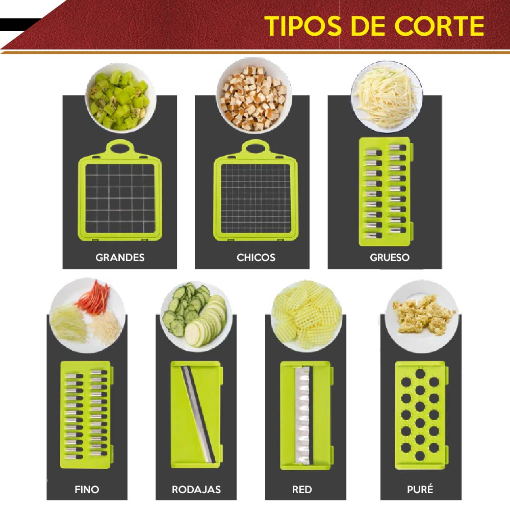 Dicer Plus Cortador CHIC-FANTASY Legumbres Verduras Frutas Rallador Cortador Pelador Rebanador de Verduras mandolina de 16 piezas 