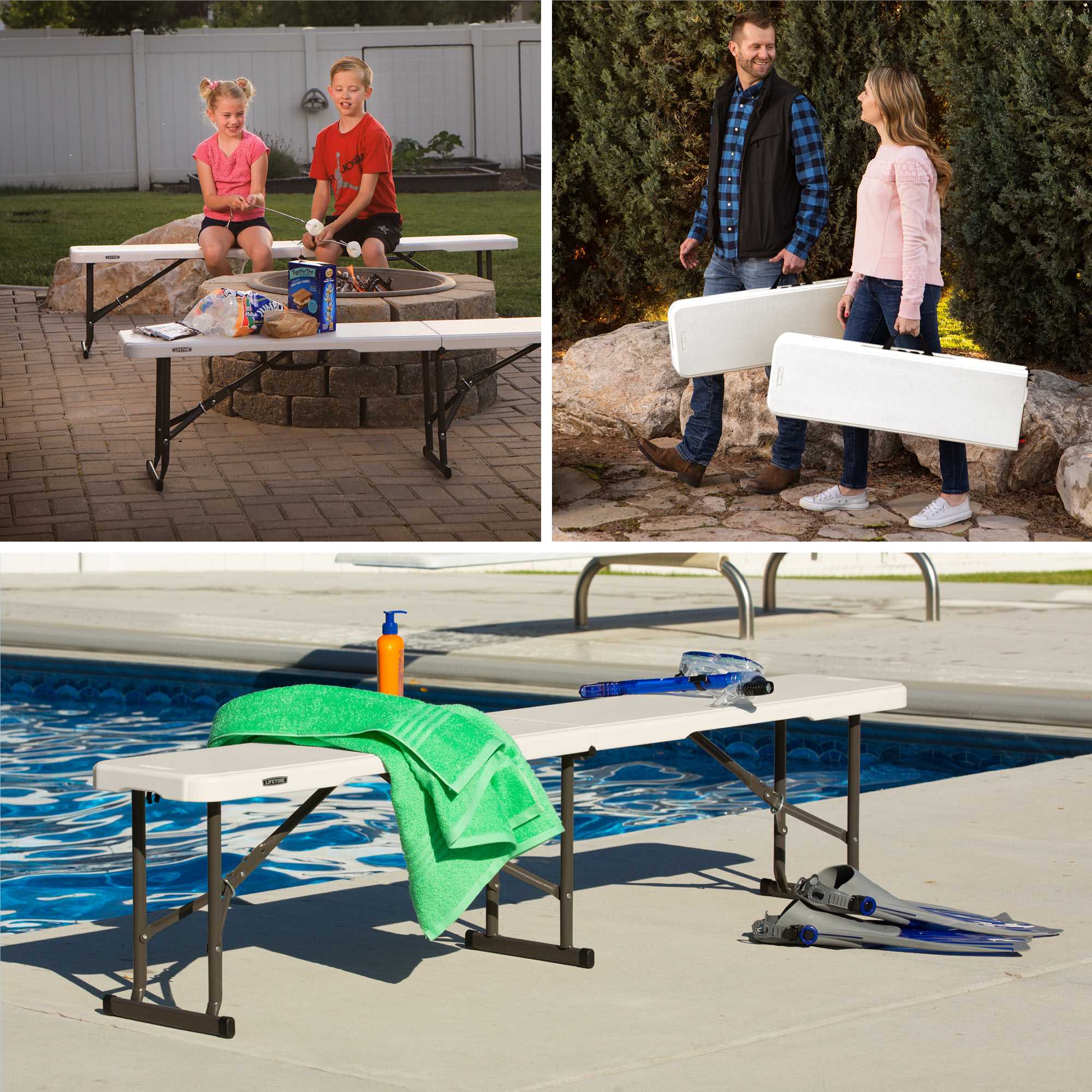 Set / Combo 2 bancas plegables rectangular de 1.83m Lifetime