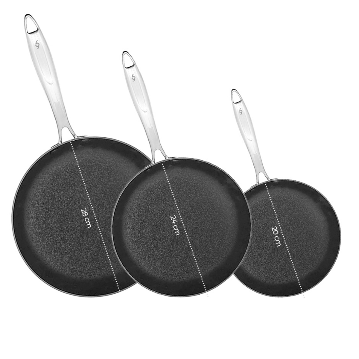 Set Sartenes 20/24/28cm Aluminio Anodizado Antiadherente Bogner