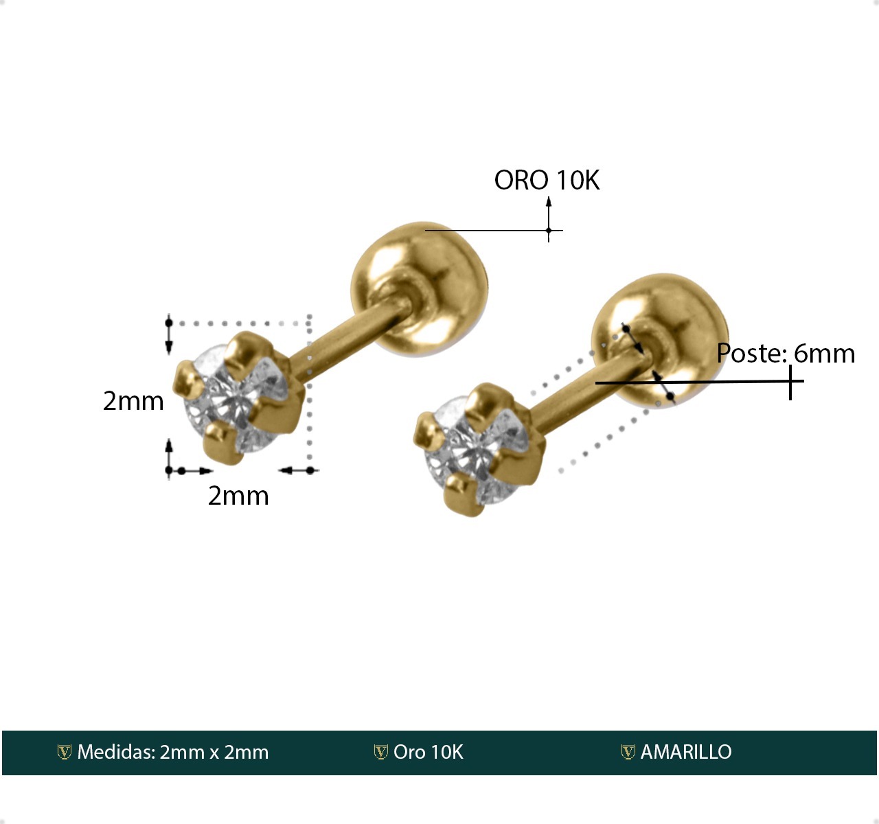 Aretes | Broqueles Oro 10k | Mini Bebé 2mm + Estuche Regalo