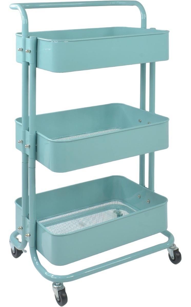 Carrito Auxiliar Organizador 3 Niveles Metalico Ruedas 360 Verde