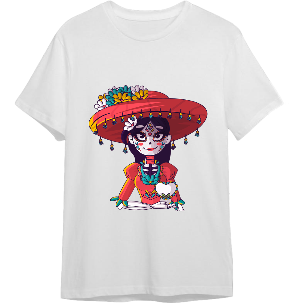 Playera Blanca Dia de Muertos Catrina