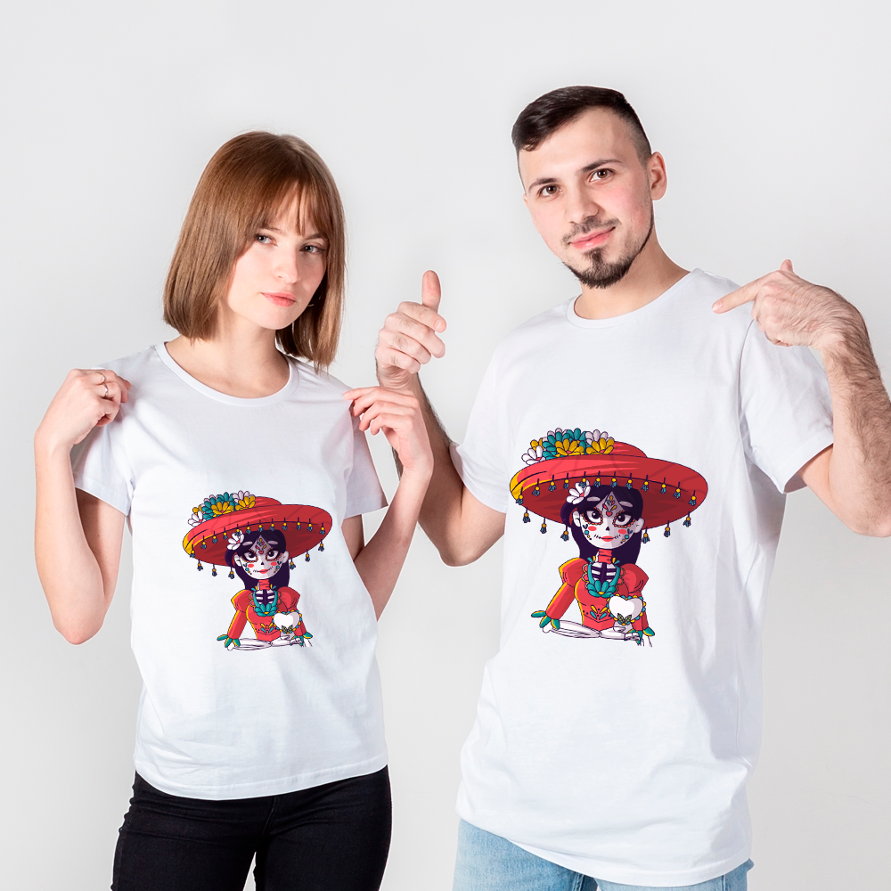Playera Blanca Dia de Muertos Catrina