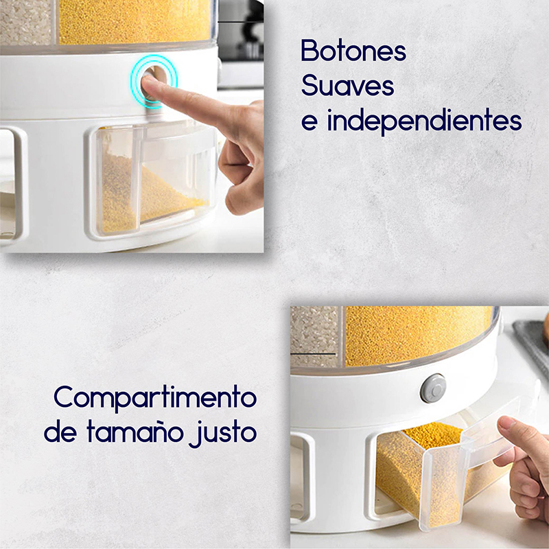 Dispensador RD ROYAL COOK de Semillas, Dispensador de Granos y alimentos secos, Dispensador con capacidad de 10 L. 6 separadores para mesa
