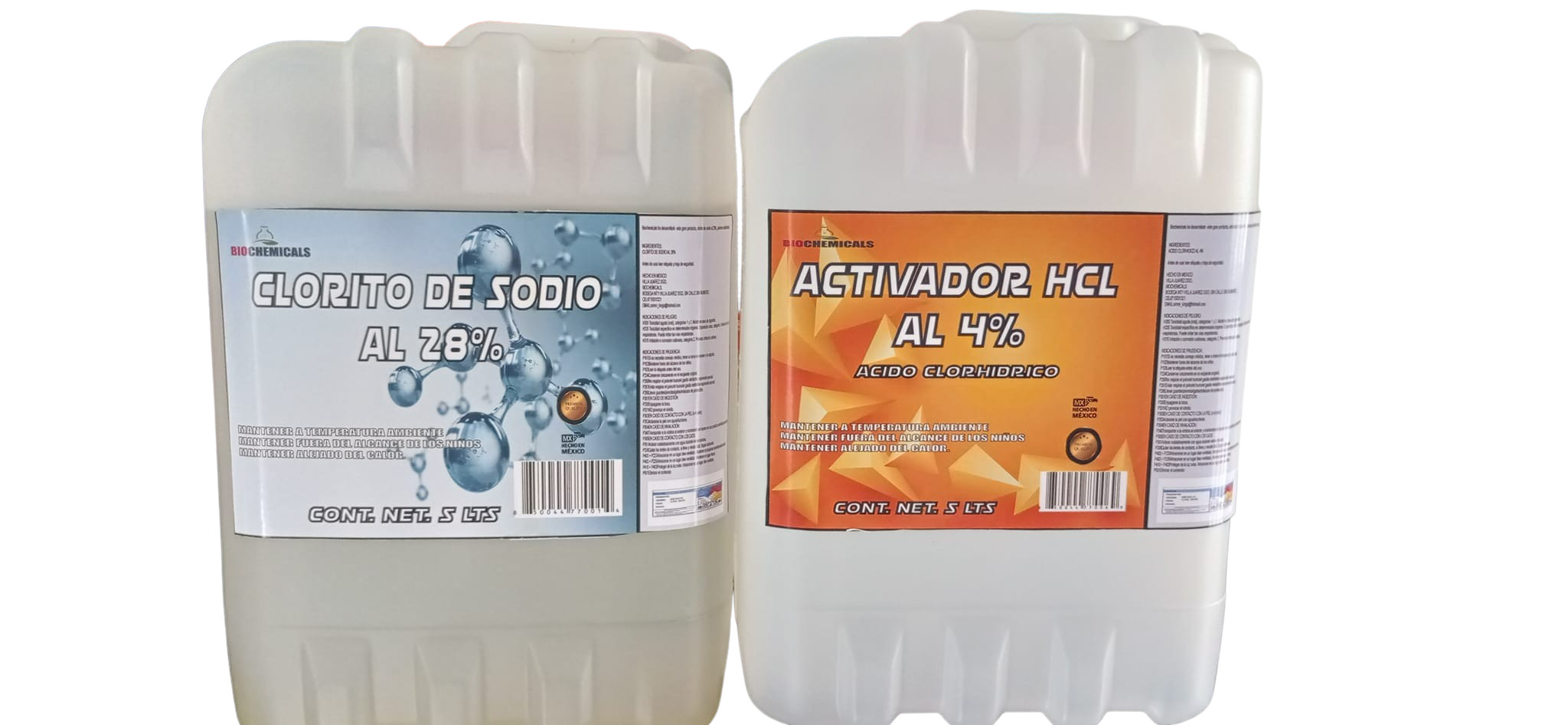 CLORITO DE SODIO Y ACTIVADOR HCL 5 LTS C/U (PARA CDS O DESINFECTANTE)