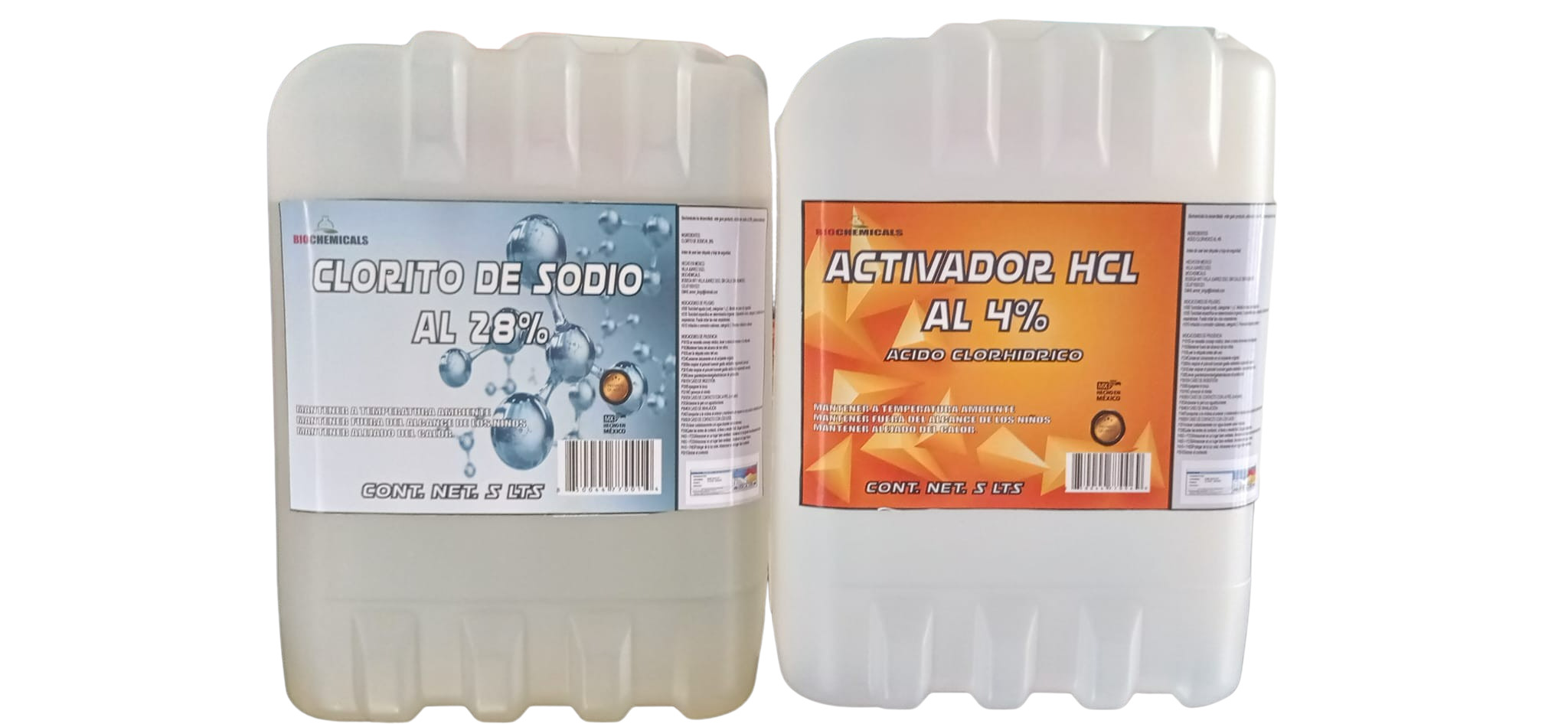 CLORITO DE SODIO Y ACTIVADOR HCL 5 LTS C/U (PARA CDS O DESINFECTANTE)