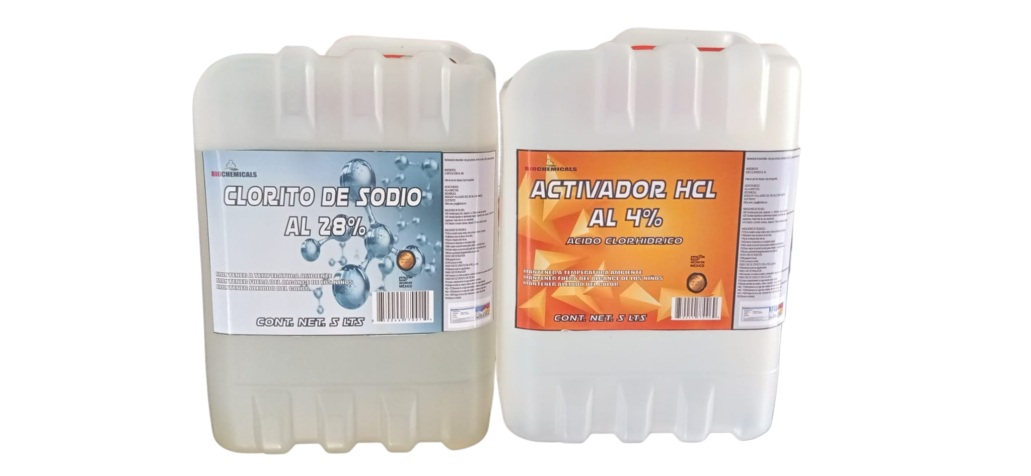 CLORITO DE SODIO Y ACTIVADOR HCL 5 LTS C/U (PARA CDS O DESINFECTANTE)