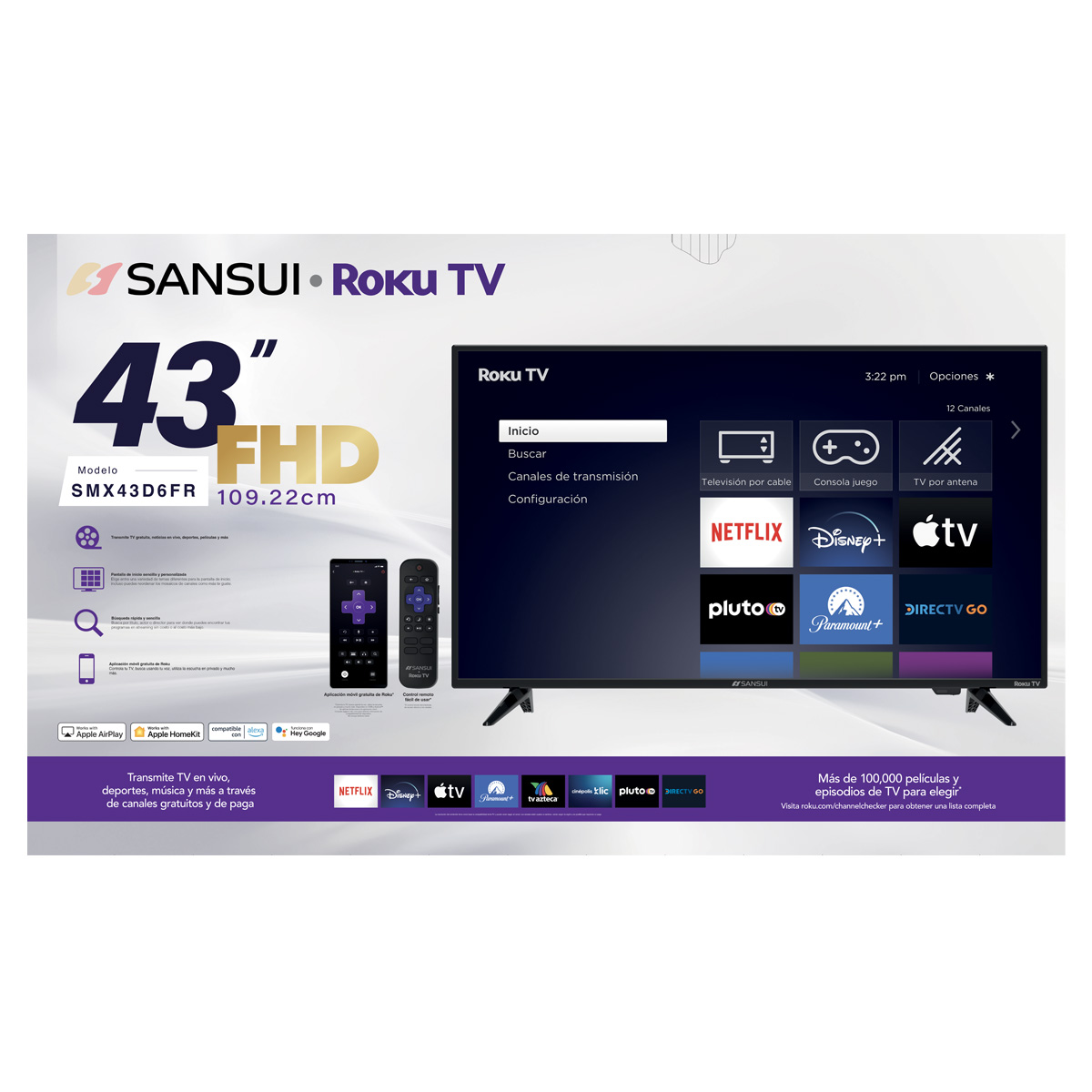Pantalla SANSUI 43" Roku Full HD, Smart, SMX43D6FR