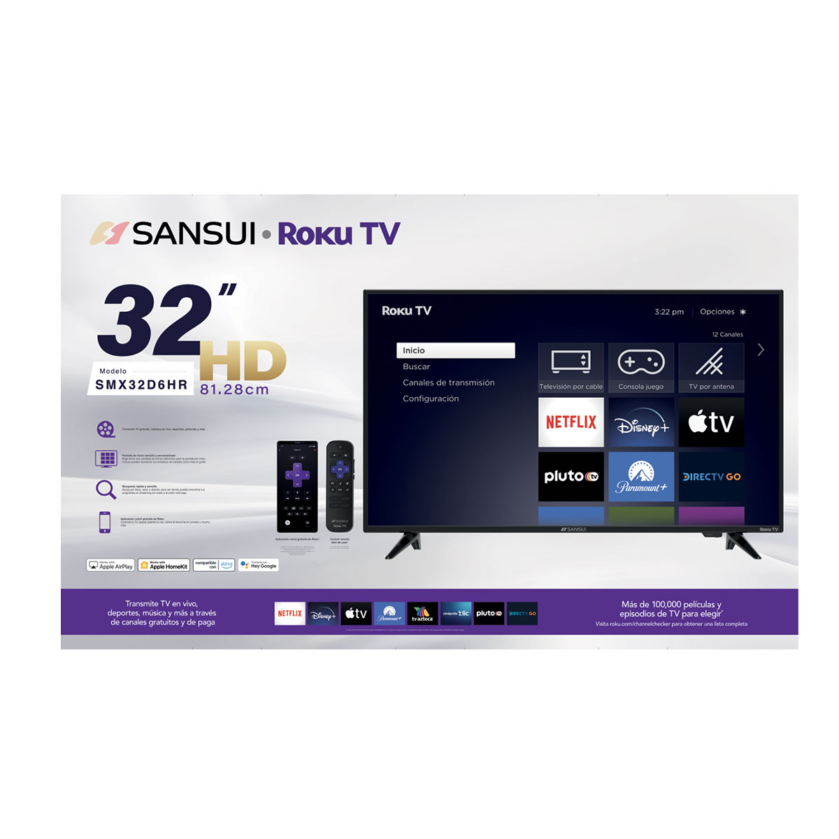 Pantalla SANSUI 32" Roku Smart, HD, SMX32D6HR