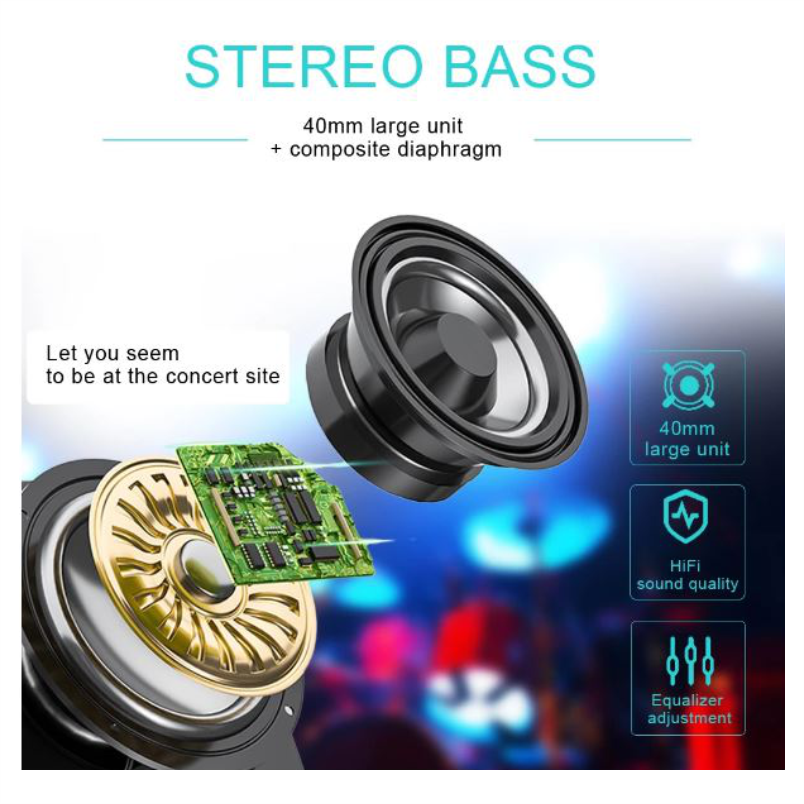 Auriculares audifonos Bluetooth con graves profundos, iluminación LED, inalámbricos, plegables, estéreo, Bluetooth 5.0, micrófono b39