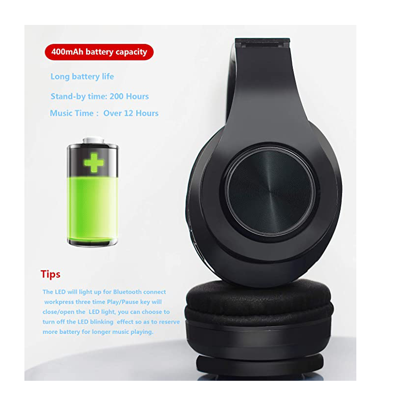 Auriculares audifonos Bluetooth con graves profundos, iluminación LED, inalámbricos, plegables, estéreo, Bluetooth 5.0, micrófono b39