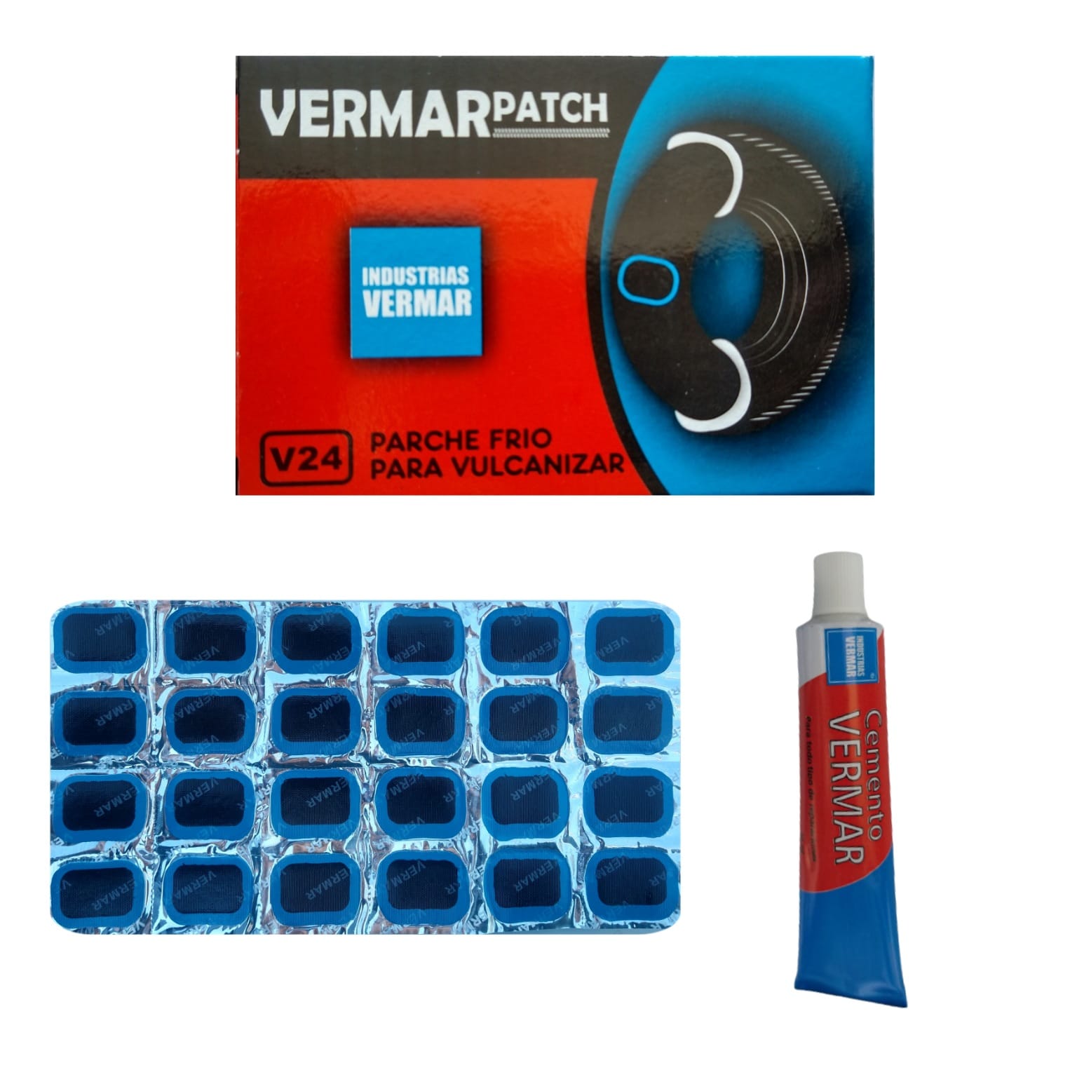 Kit de parches para camara de motocicleta + Cámara + Bomba + Herramienta