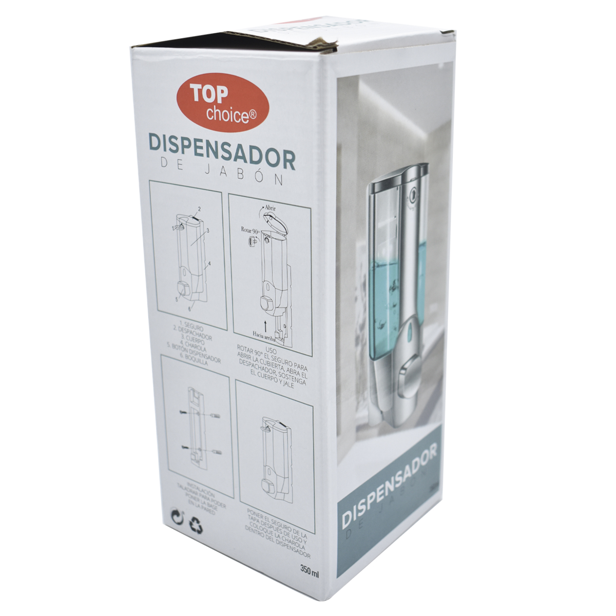 Top Choice 1768-20 Dispensador Despachador Jabón Liquido Gel Shampoo Pared 350ml