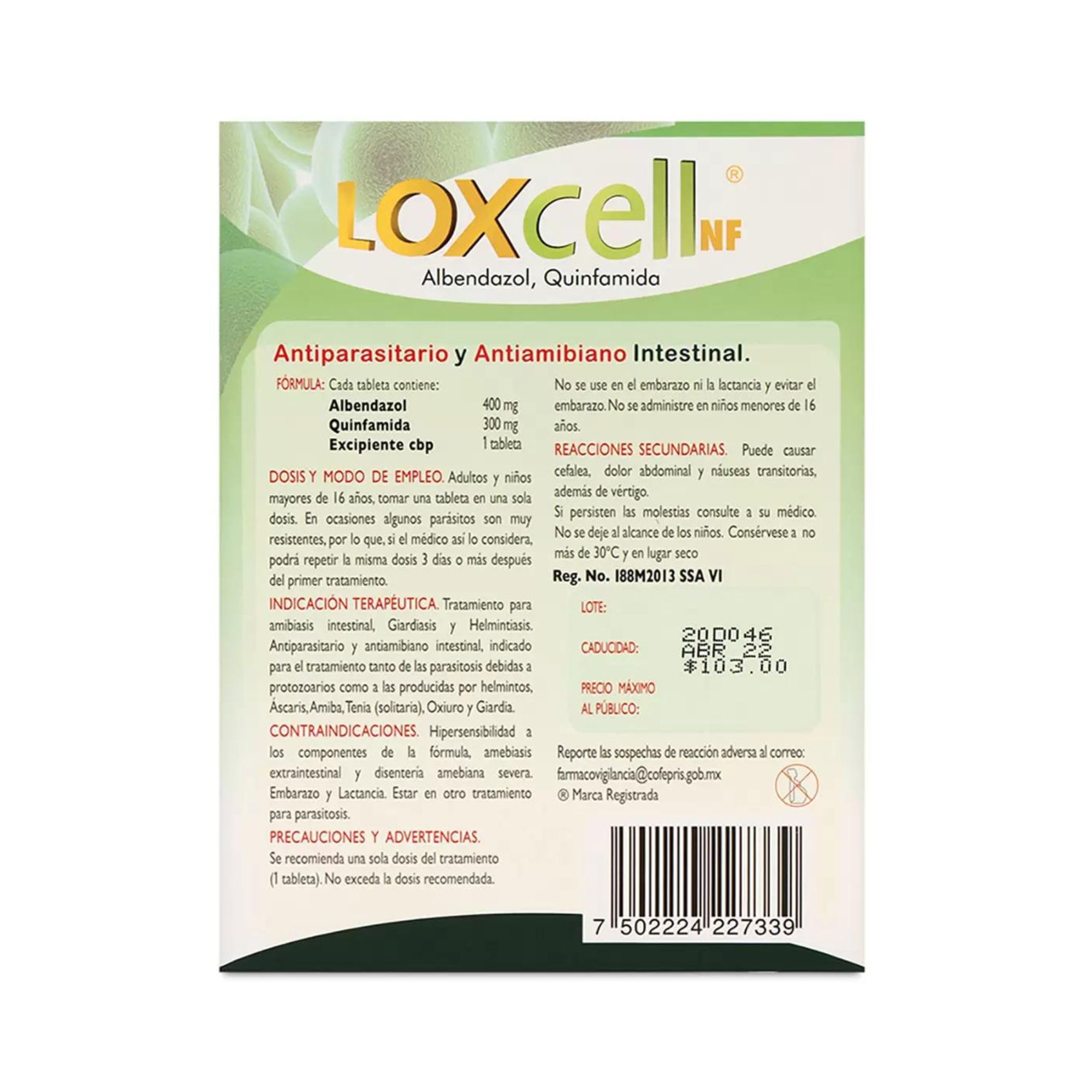 Loxcell Tratamiento Amibiasis Una Dosis 3 Pack
