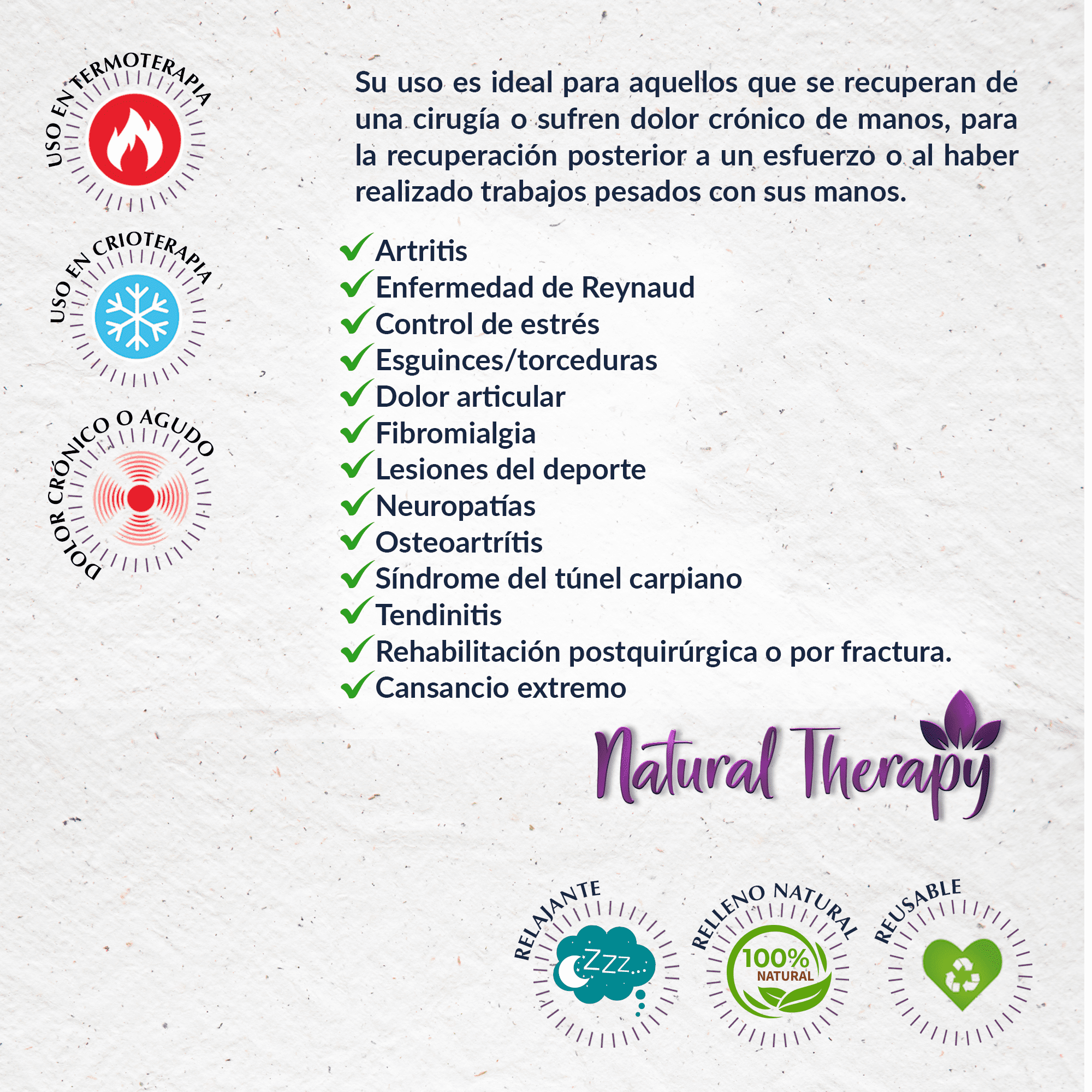 Natural Therapy-Guante Largo Terapéutico. Rellenos de Semillas y Mezcla de Plantas Medicinales Curativas. Relajación y Alivio para tus Manos de Inmediato! Ideal para malestar de articulaciones de manos, dedos o muñeca.