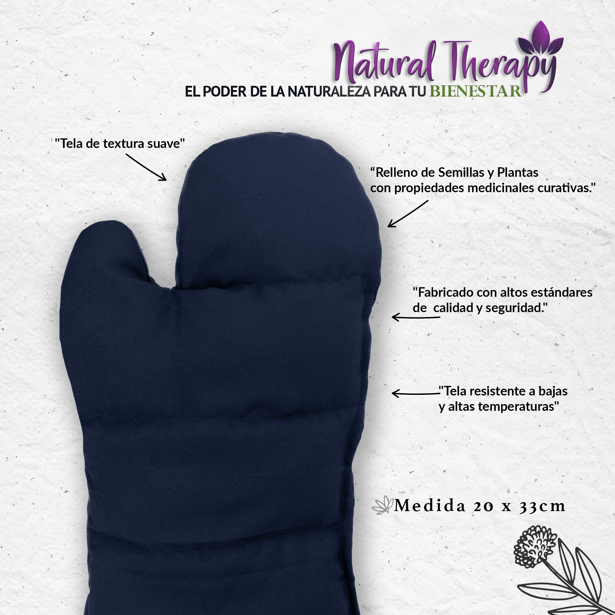 Natural Therapy-Guante Largo Terapéutico. Rellenos de Semillas y Mezcla de Plantas Medicinales Curativas. Relajación y Alivio para tus Manos de Inmediato! Ideal para malestar de articulaciones de manos, dedos o muñeca.
