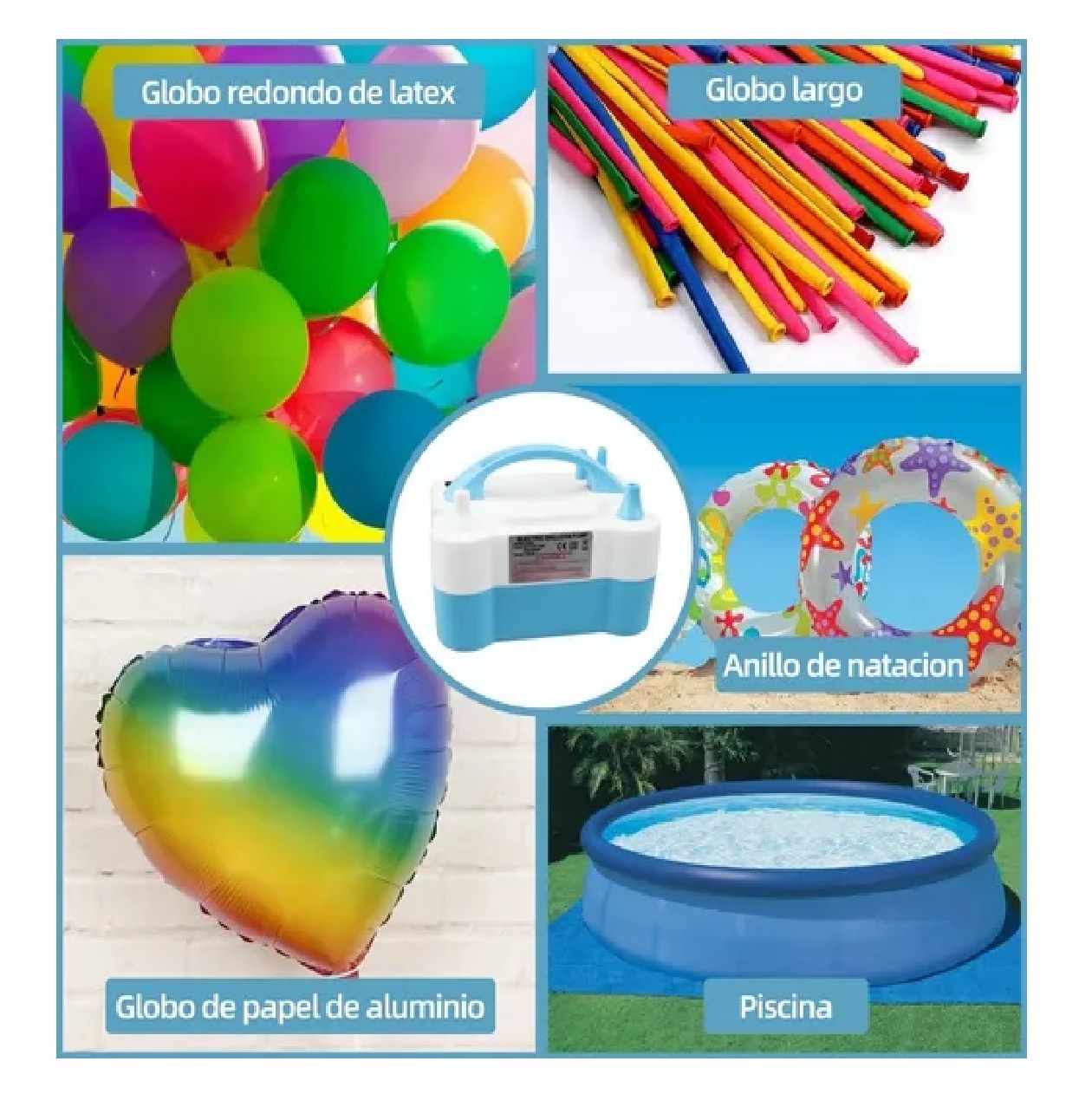 Bomba Globo Infladora Eléctrica Doble Azul
