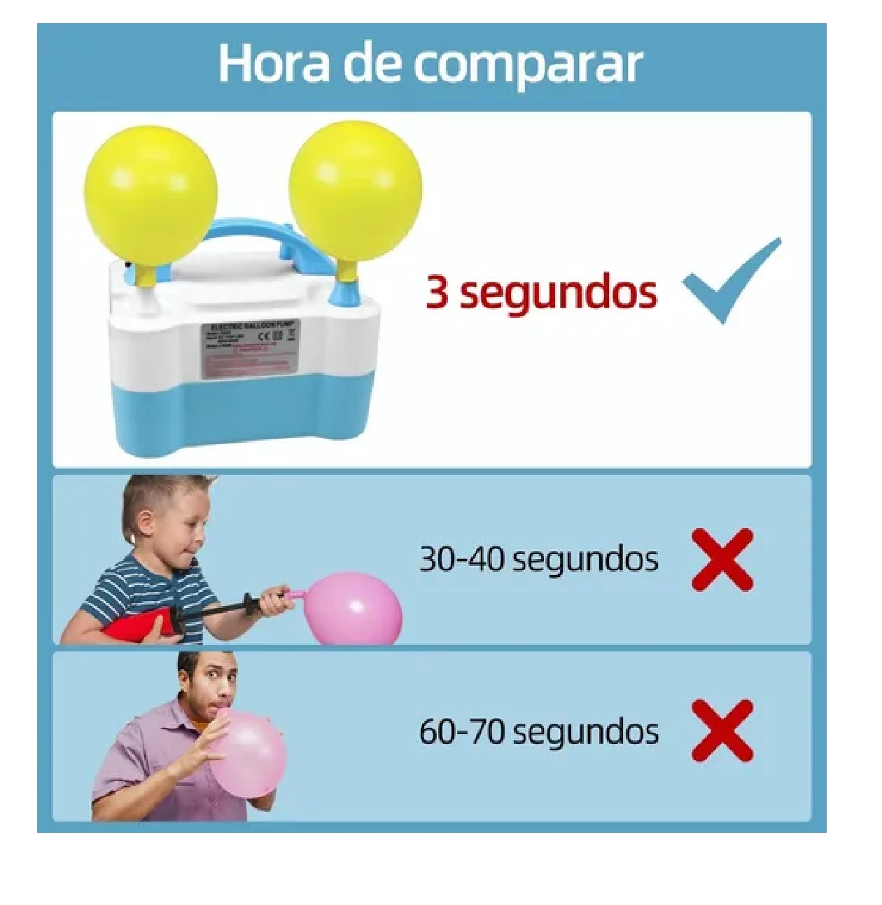 Bomba Globo Infladora Eléctrica Doble Azul