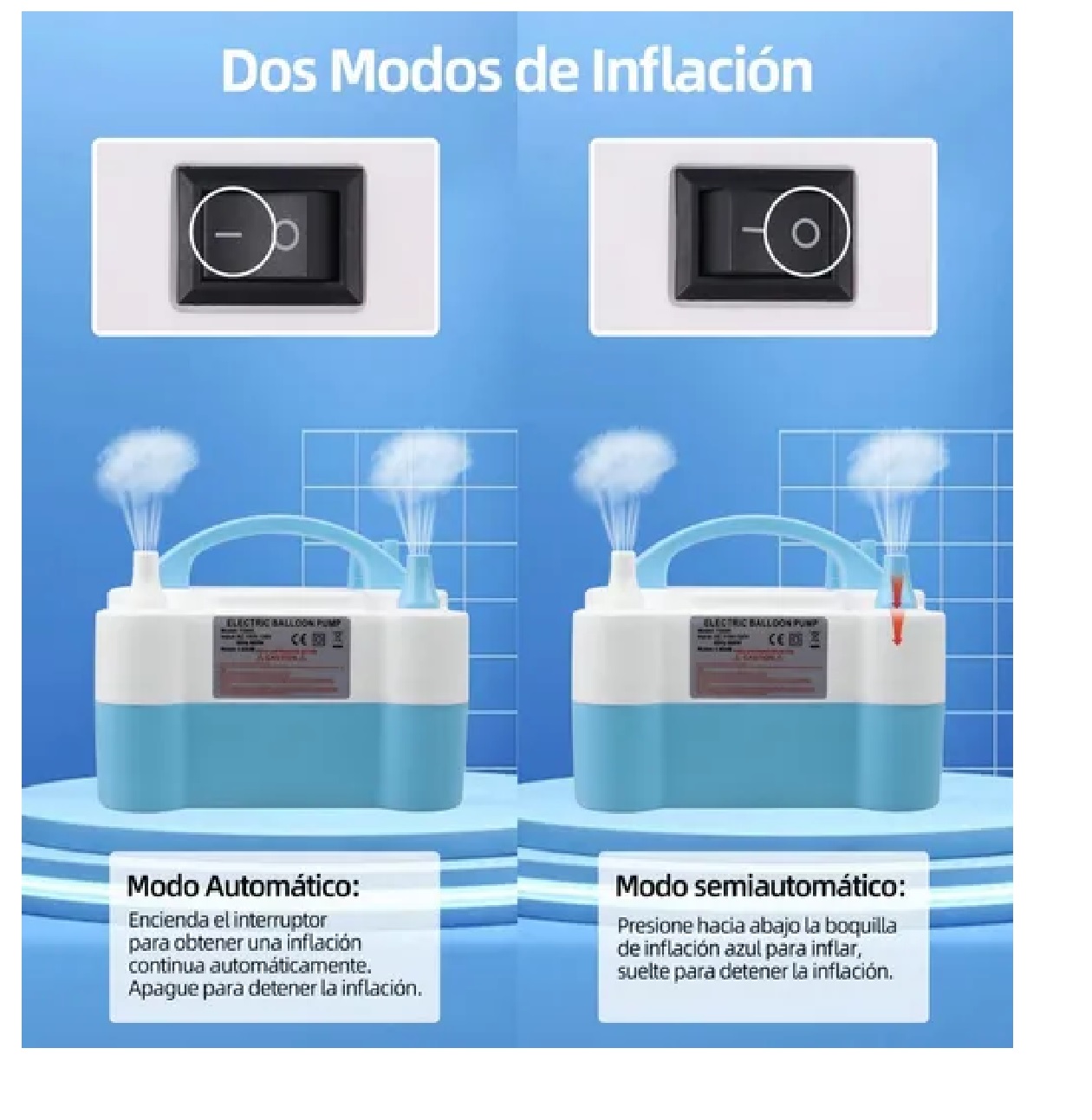 Bomba Globo Infladora Eléctrica Doble Azul
