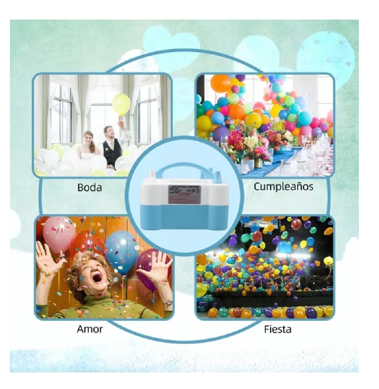 Bomba Globo Infladora Eléctrica Doble Azul