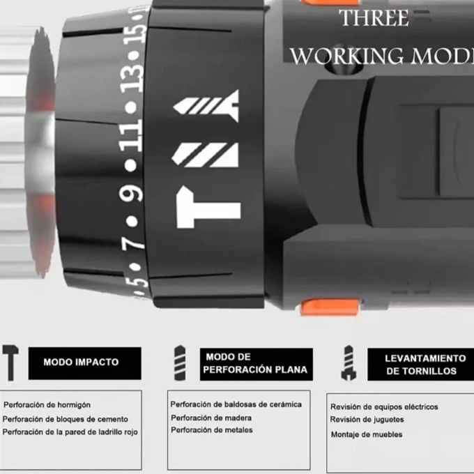 TALADRO INALÁMBRICO 2 BATERÍAS 21V 2 VELOCIDADES TORQUE AJUSTABLE NUEVOS