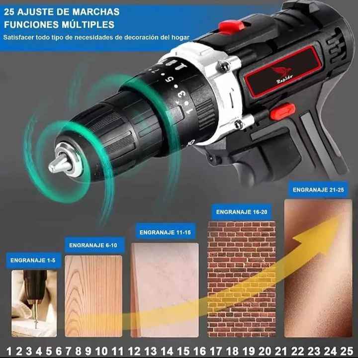 TALADRO INALÁMBRICO 2 BATERÍAS 21V 2 VELOCIDADES TORQUE AJUSTABLE NUEVOS