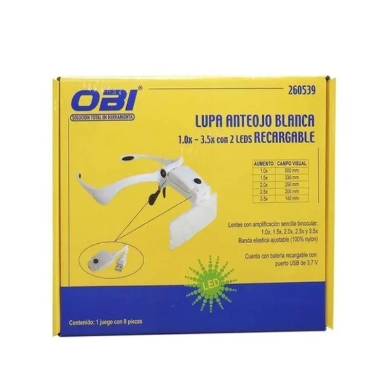 Lupa Anteojo 1x A 3.5x Luz Led Recargable Blanca Obi 260539