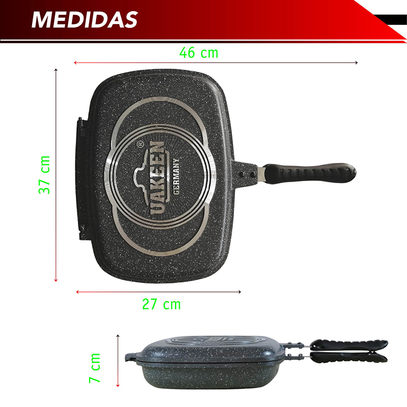 Sartén doble RD ROYAL COOK cara antiadherente Sartén para barbacoa portátil de doble cara con empaque extra
