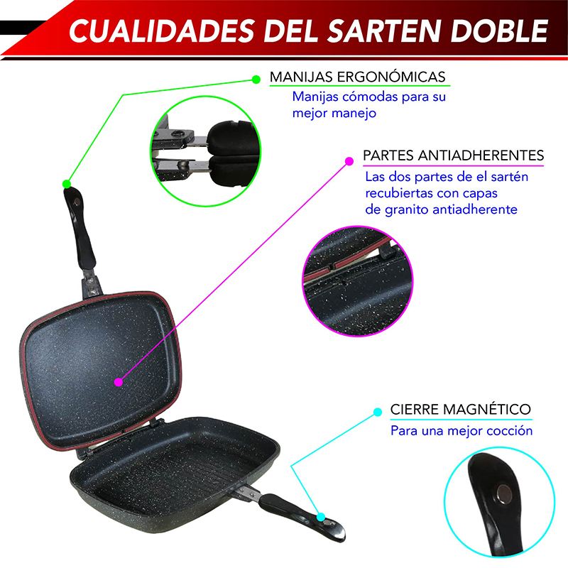 Sartén doble RD ROYAL COOK cara antiadherente Sartén para barbacoa portátil de doble cara con empaque extra