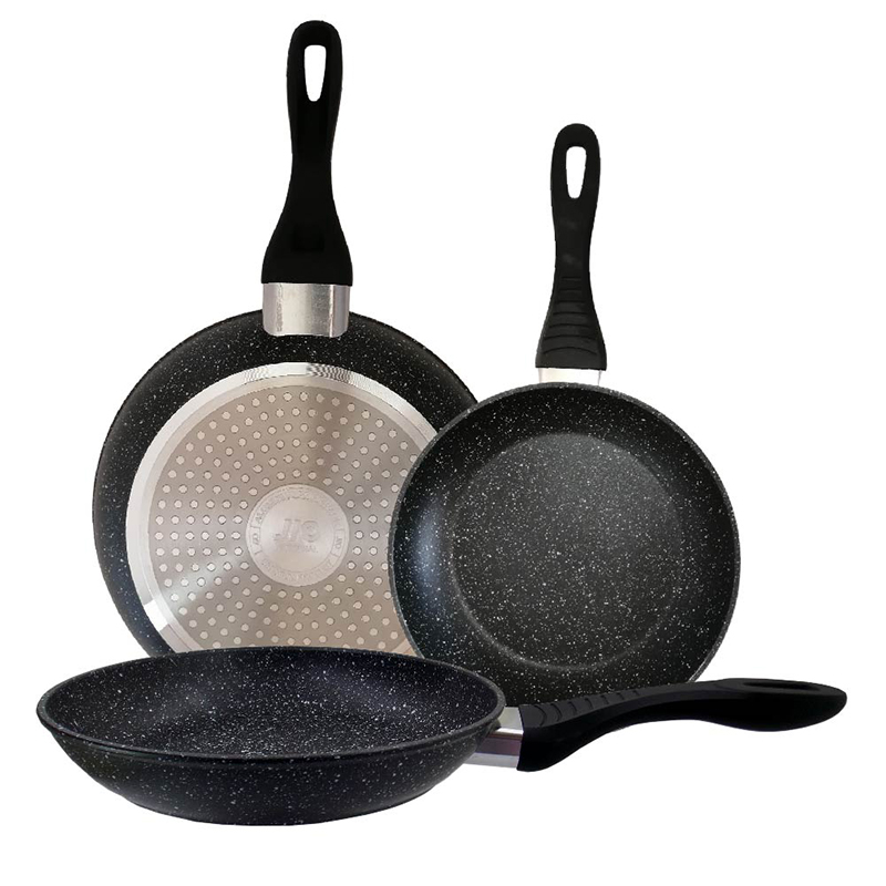 Juego de sartenes antiadherentes RD Royal Cook de aluminio con cubierta de granito 3 tamaños 20, 24 y 28 cm. Nueva generación para cualquier tipo de estufa, incluye inducción