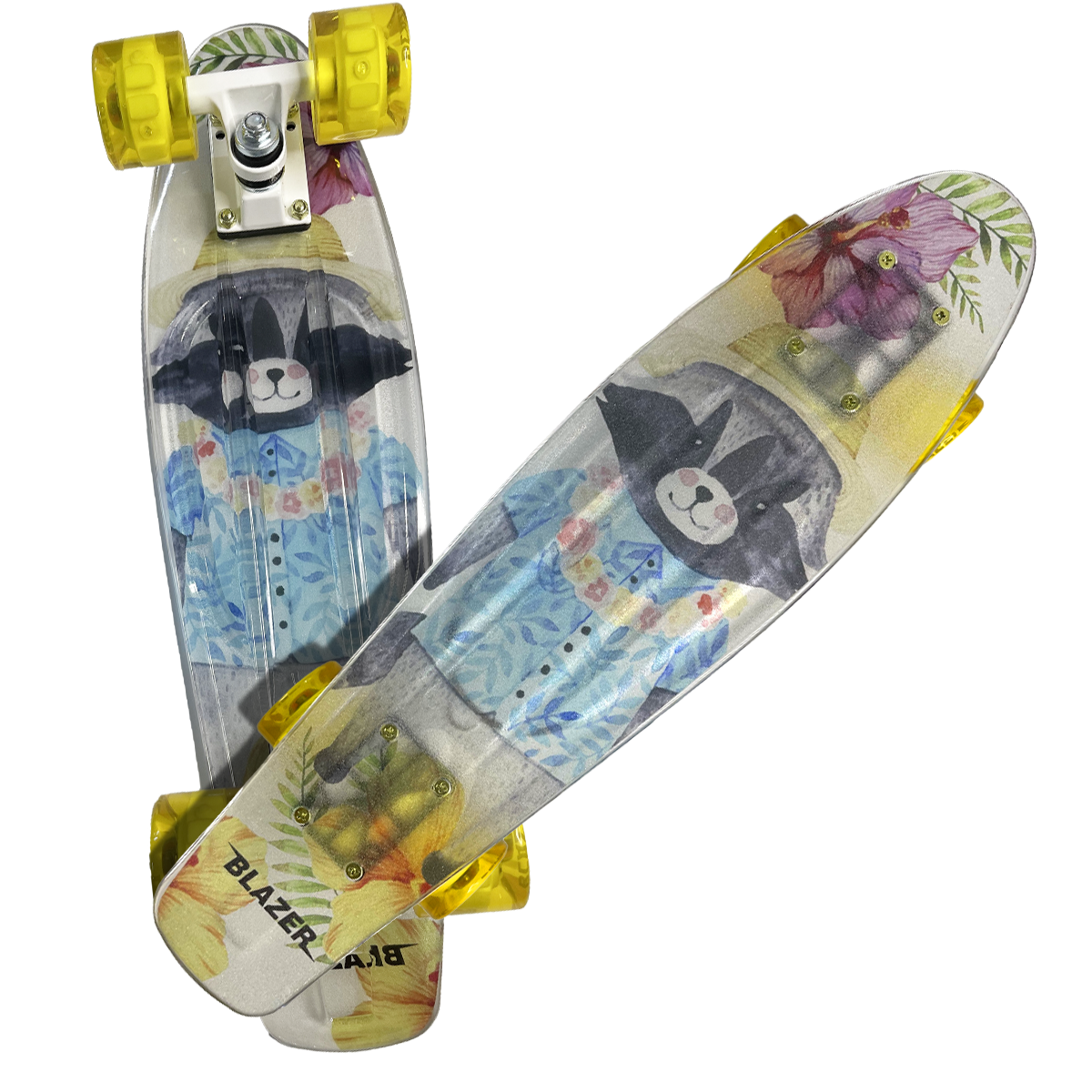 Patineta Penny Cruiser Mapache Con Lija Transparente y Llantas Led