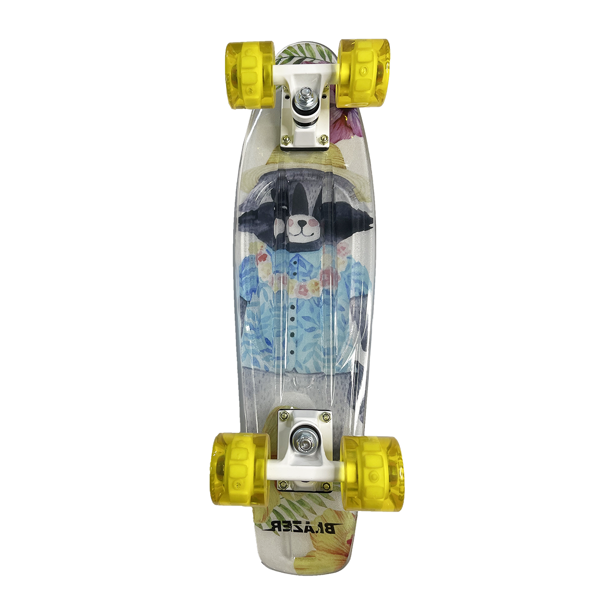 Patineta Penny Cruiser Mapache Con Lija Transparente y Llantas Led