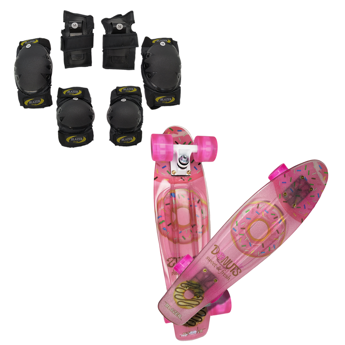 Patineta Penny Cruiser Rosa con Diseño Dona Llantas Led y Equipo de Proteccion