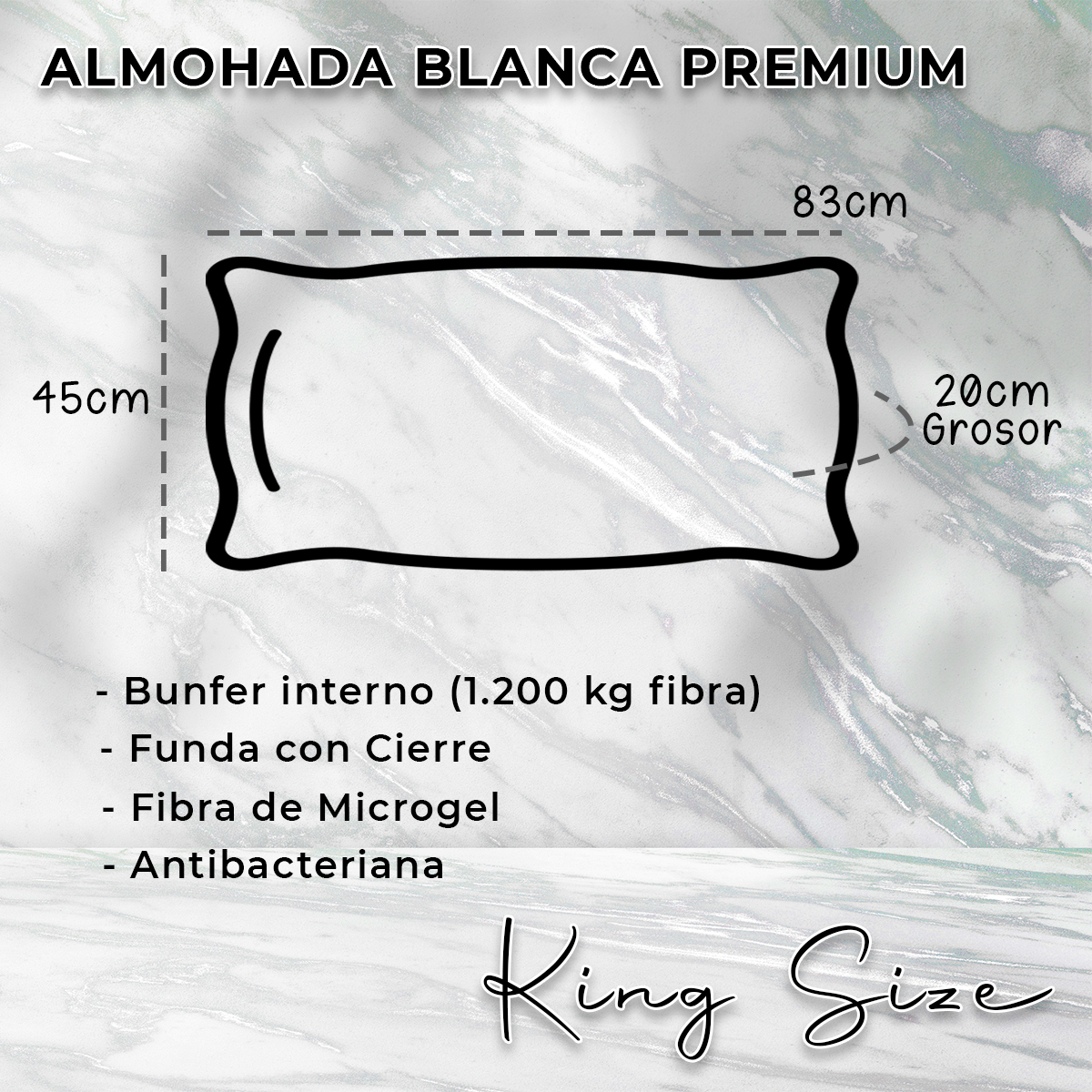 Set 2 Almohadas King Size Microgel Premium Funda De Algodon.