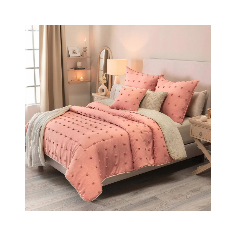 Cojín Cuadrado Pompones Rosa