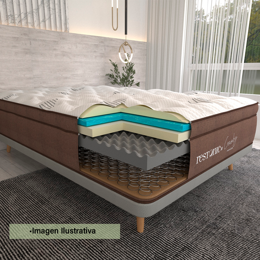 Colchón Matrimonial Restonic Crosby Con Mega Colchoneta Premium + ¨EDREDON MATRIMONIAL Y 2 ALMOHADAS GRATIS¨