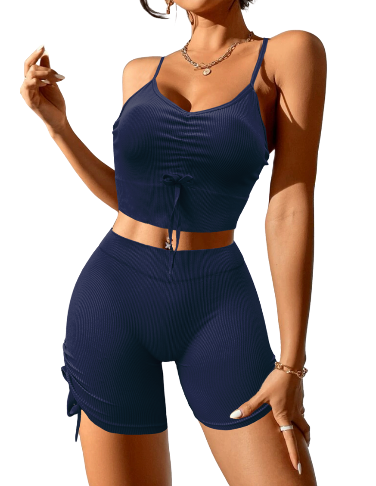 Conjunto de Dama Set 2 Piezas Top Y Short con Jaretas tejido Canalé Conj-040