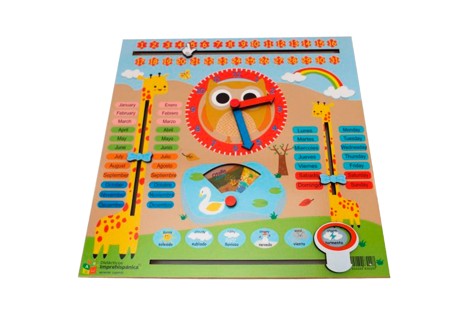 Reloj y Calendario Bilingüe Español-Inglés