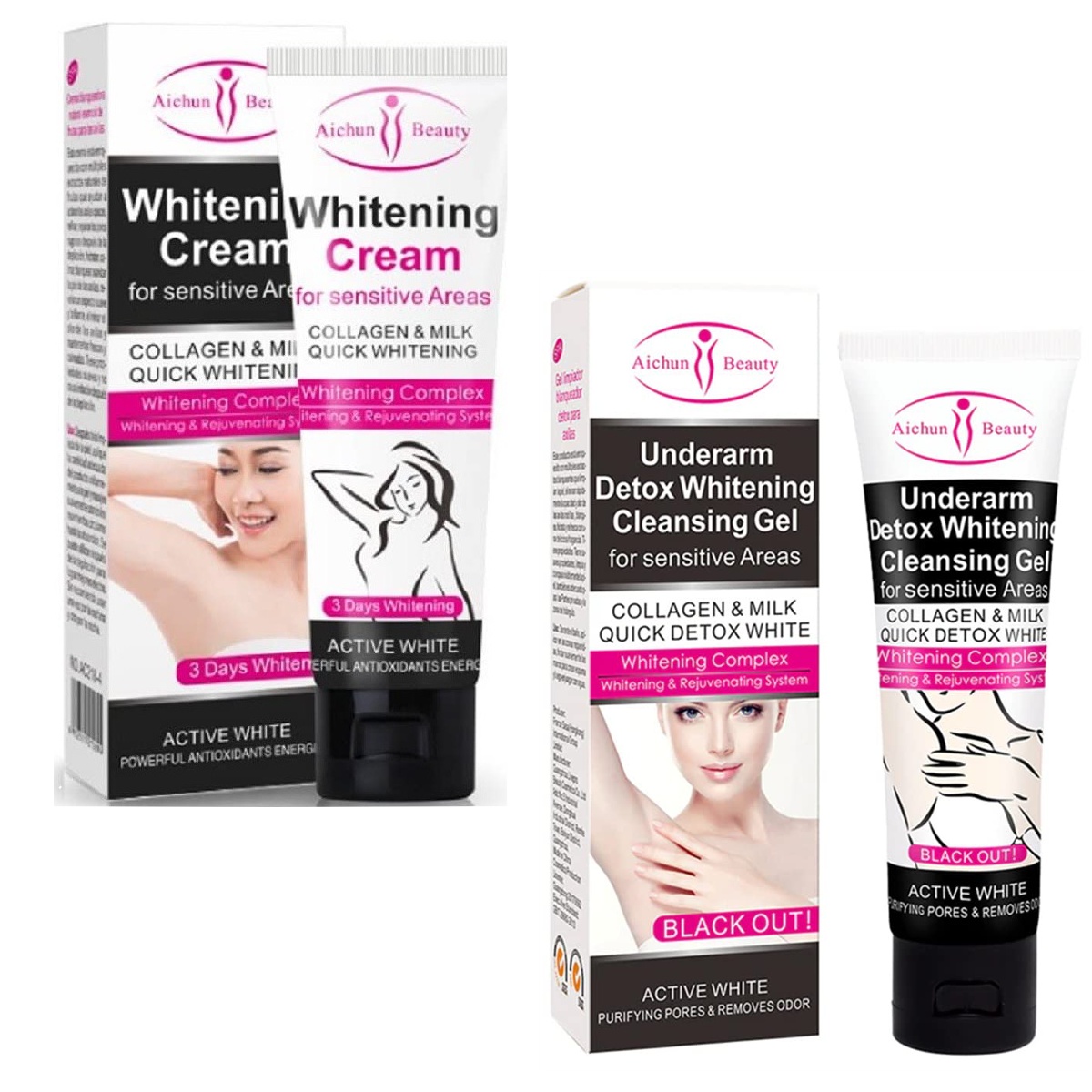 Kit Crema Aclarante + Gel Limpiador Para Axilas Rodillas Codos Aichun