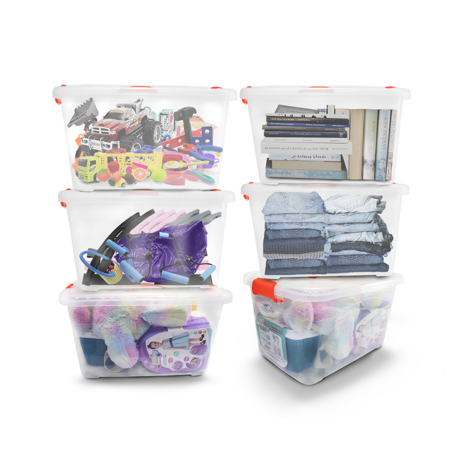 Caja de Plástico Organizadora Almacenamiento Transparente con Tapa y Broche 6 piezas