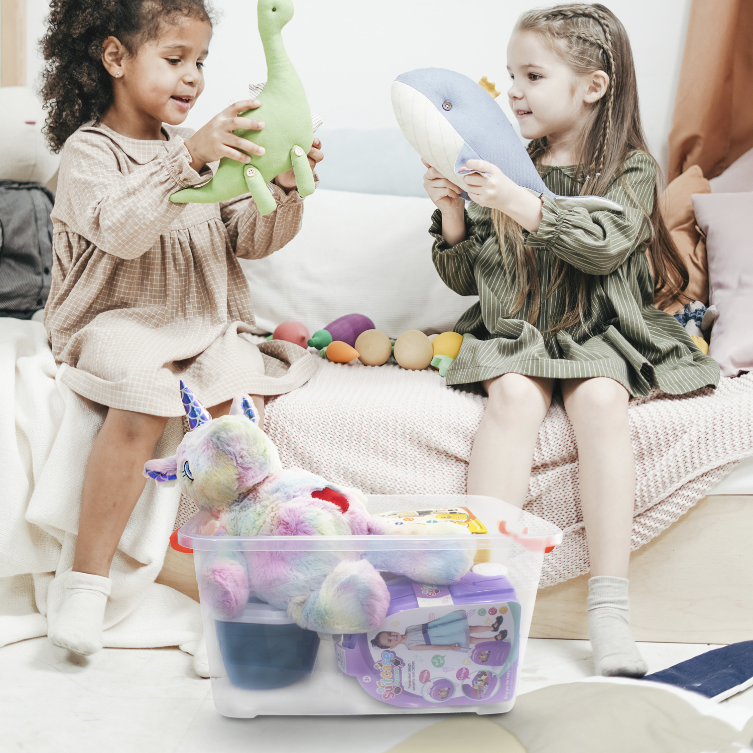 Caja de Plástico Organizadora Almacenamiento Transparente con Tapa y Broche 6 piezas