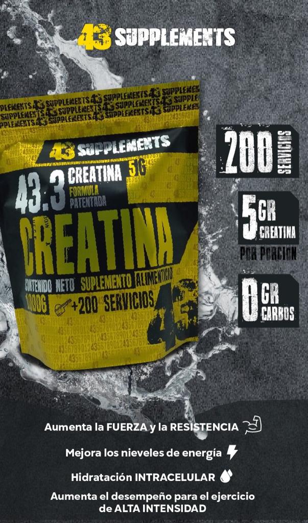 CREATINA MONOHIDRATADA 200 SERVICIOS 1 KG 43 SUPPLEMENTS