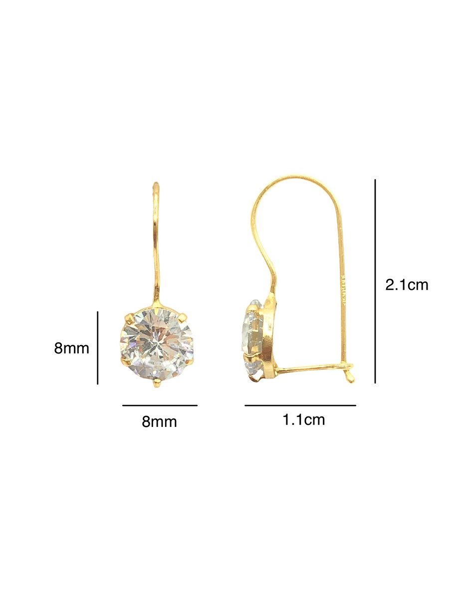 Aretes con zirconia blanca redonda en oro de 10k, ideal para dama