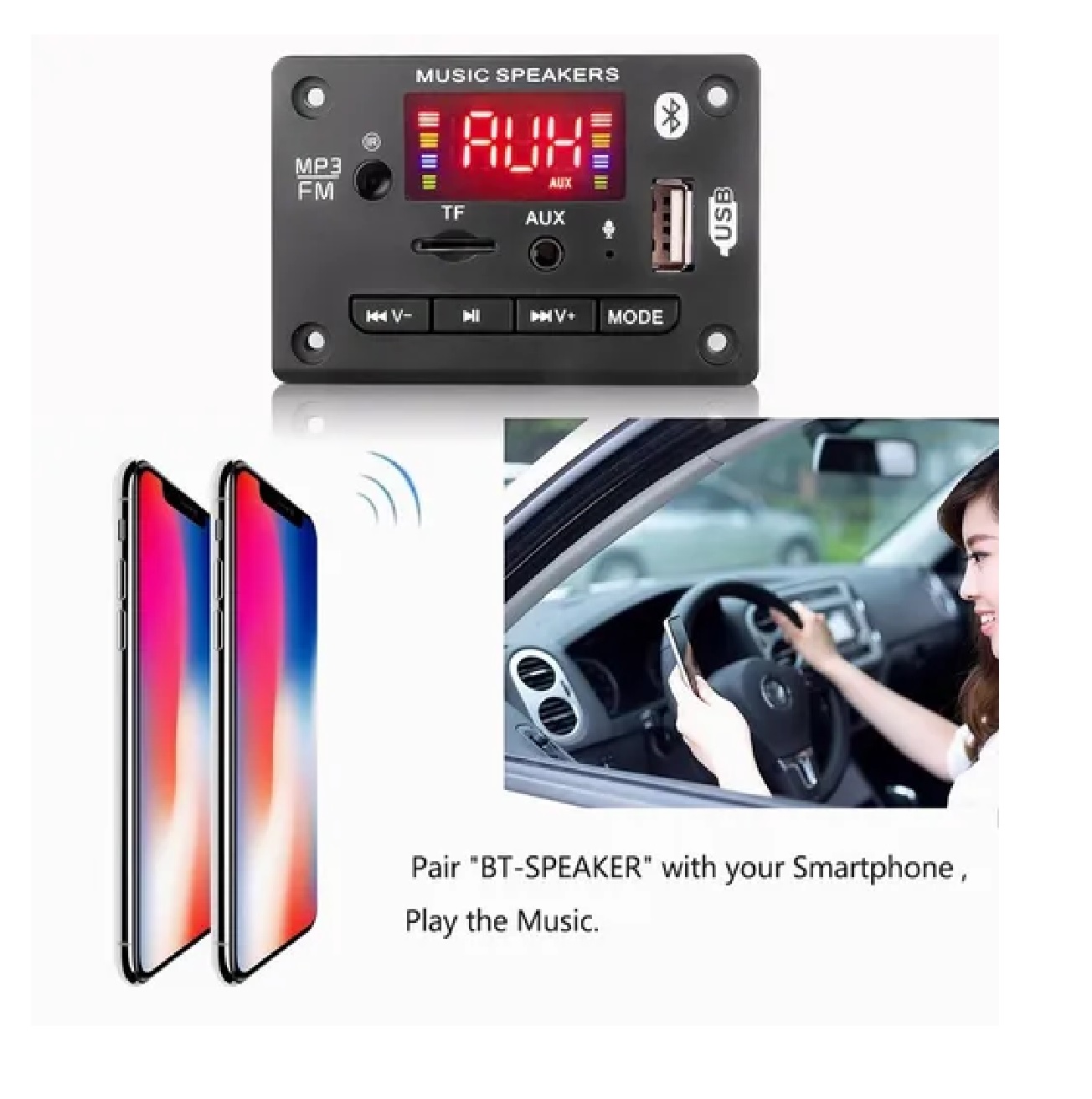 Modulo Rep Audio Bluetooth Mp3 Usb Aux Fm Microfono 