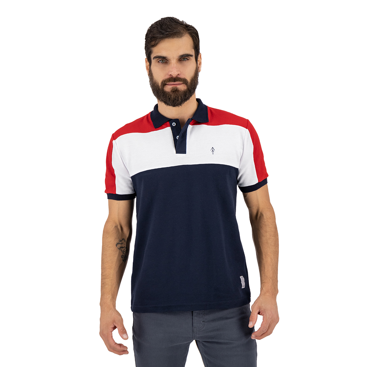 Playera Polo Slim Fit Holstone Hombre - Bloques Azul Marino