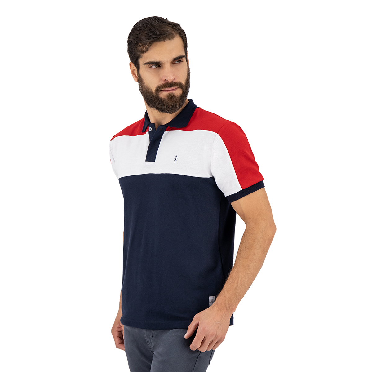 Playera Polo Slim Fit Holstone Hombre - Bloques Azul Marino