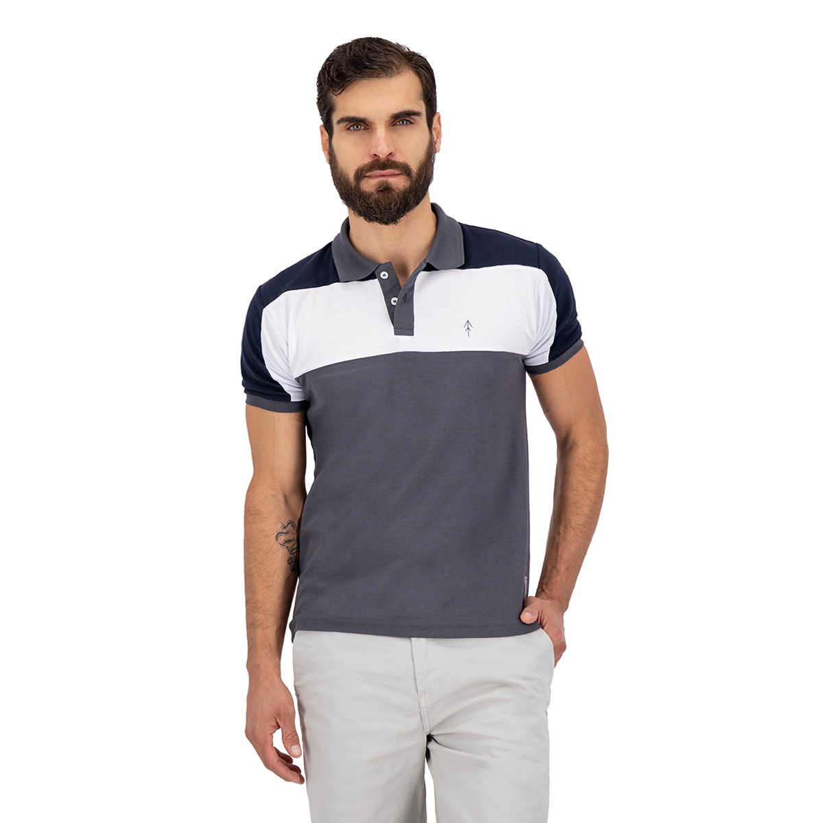 Playera Polo Slim Fit Holstone Hombre- Bloques Gris Oxford