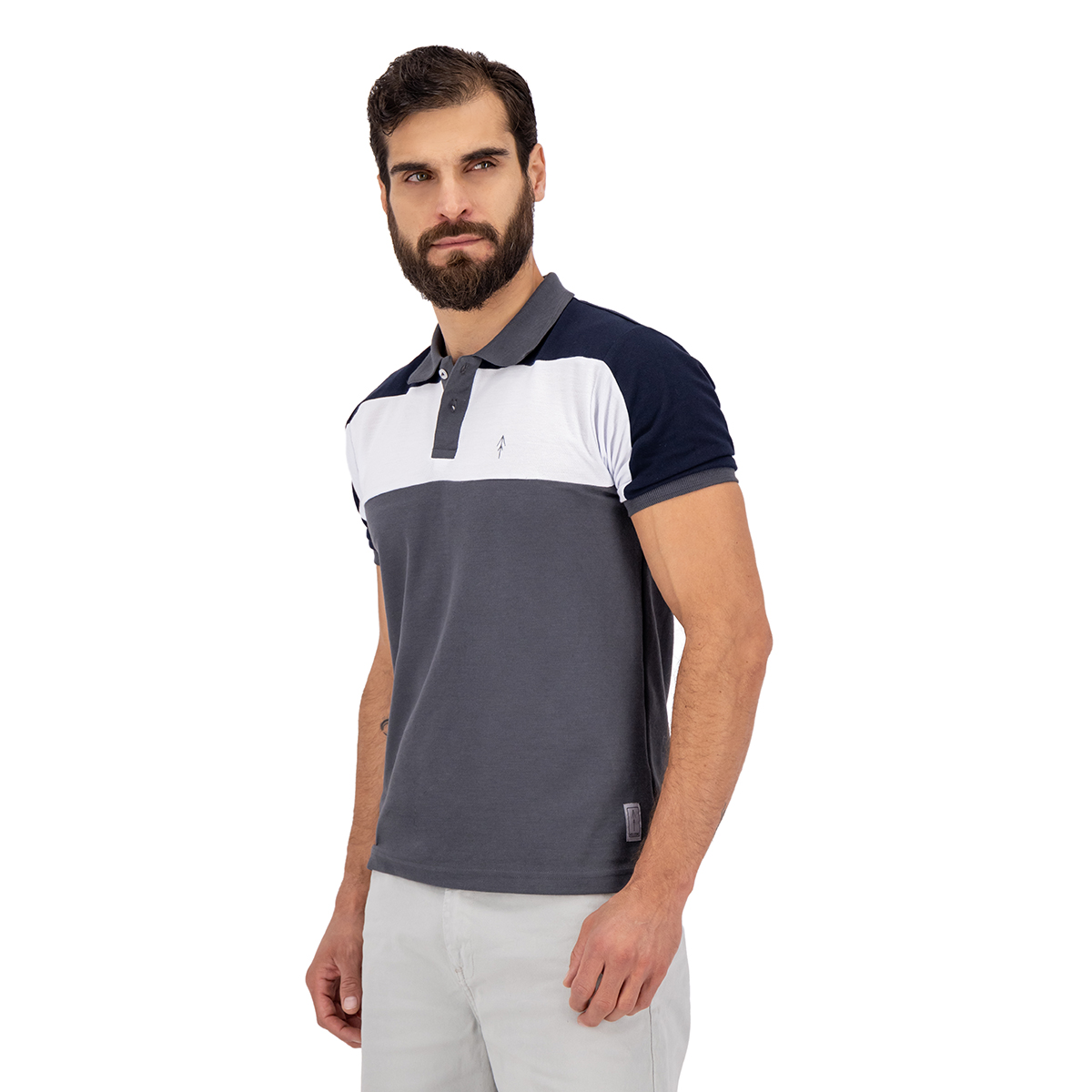 Playera Polo Slim Fit Holstone Hombre- Bloques Gris Oxford