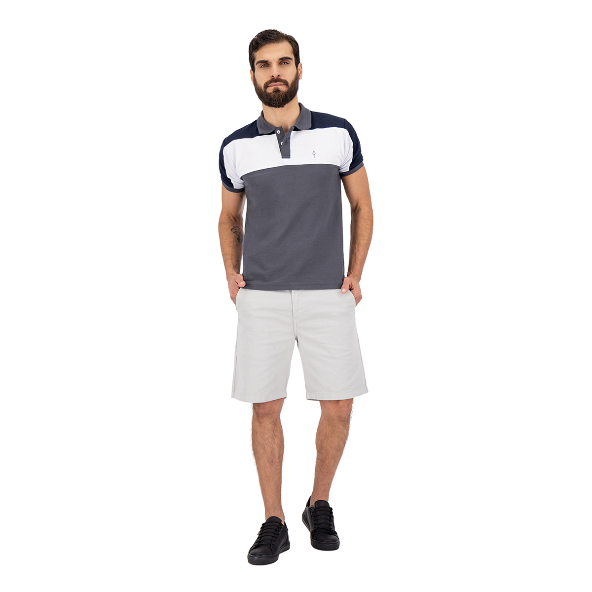 Playera Polo Slim Fit Holstone Hombre- Bloques Gris Oxford